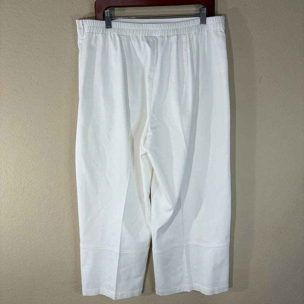 Lisa Bayne White Cropped Wide Leg Side Zip Pants Sz L Quiet Luxury Coastal - Picture 5 of 14
